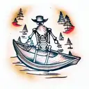 skeleton in canoe tattoo design idea