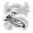 skeleton in canoe tattoo design idea