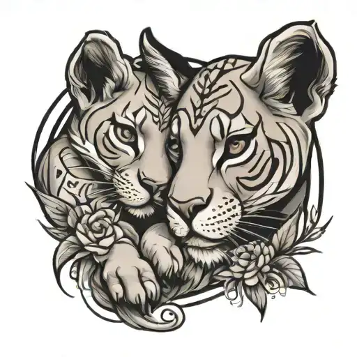 Simba und Nala cuddling tattoo design idea