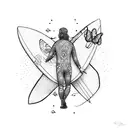 surfer on a wave with a butterfly tattoo design idea