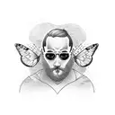 surfer on a wave with a butterfly tattoo design idea