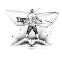 surfer with a purple butterfly and southampton football club tattoo design idea