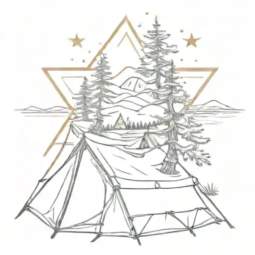stars, camping scene depicted tattoo design idea