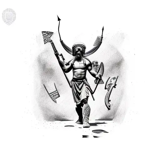 Greek pottery inspired tattoo of a soldier in a powerful pose tattoo design idea