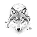 Wolf, moon, river, mountin tattoo design idea