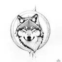Wolf, moon, river, mountin tattoo design idea