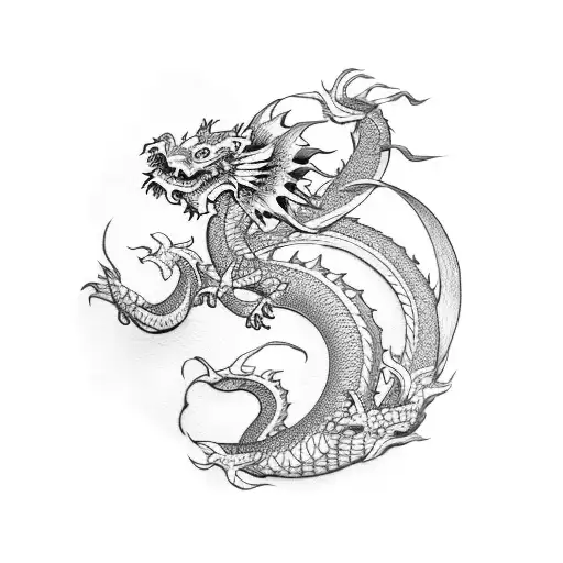 japanese dragon whit flower tattoo design idea