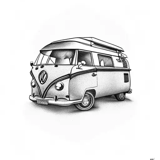 campervan and world tattoo design idea