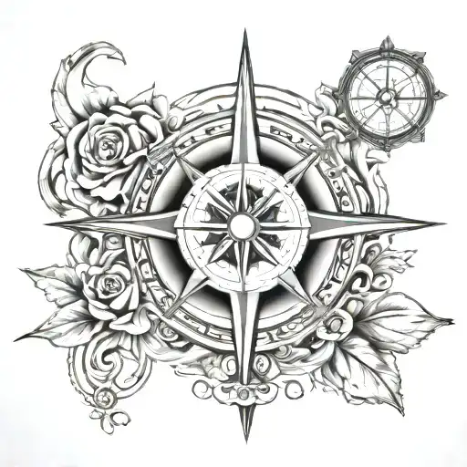 greek goddess and compass rose tattoo design idea