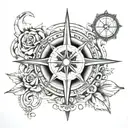 greek goddess and compass rose tattoo design idea