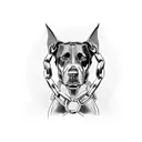 cerberus with bones and chains. one rottweiller, one doberman and one pitbull tattoo design idea