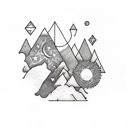 couple mountain tattoos with sunny day and starry night scene  tattoo design idea