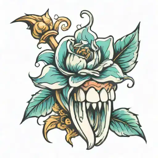 tooth and flower   tattoo design idea