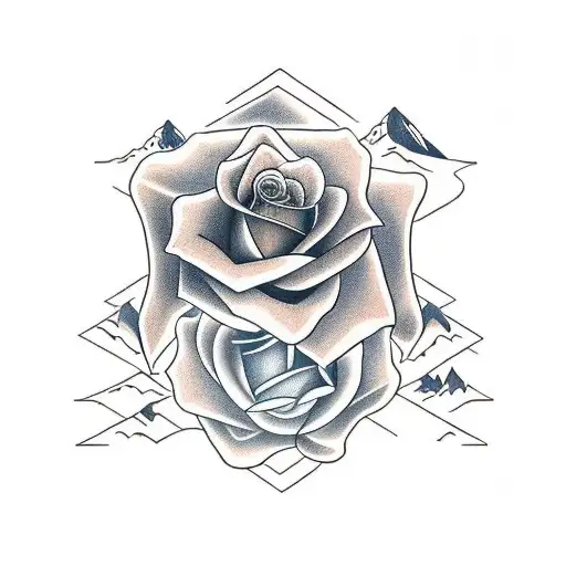 Rose with mountains and the coordinates 40.0380085 latitude north and -76.3044442 longitude west in the American traditi tattoo design idea