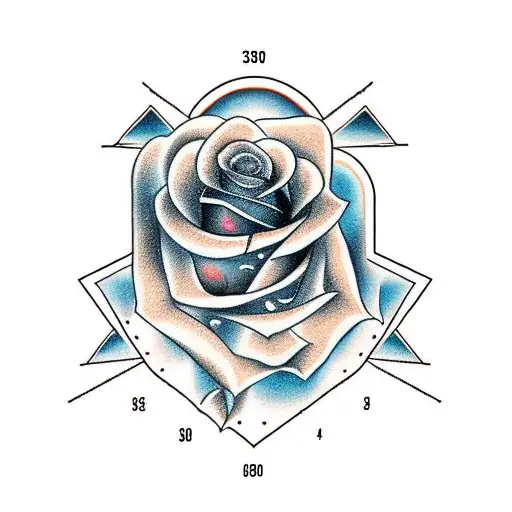 Rose with mountains and the coordinates 40.0380085 latitude north and -76.3044442 longitude west in the American traditi tattoo design idea