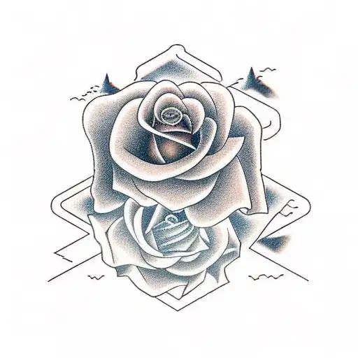 Rose with mountains and the coordinates 40.0380085 latitude north and -76.3044442 longitude west in the American traditi tattoo design idea