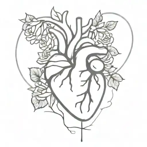 tattoo of a human heart with roses around it, in fineline style tattoo design idea