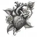 tattoo of a human heart with roses around it, in fineline style tattoo design idea