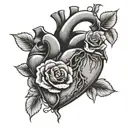 tattoo of a human heart with roses around it, in fineline style tattoo design idea