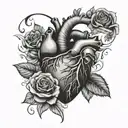 tattoo of a human heart with roses around it, in fineline style tattoo design idea