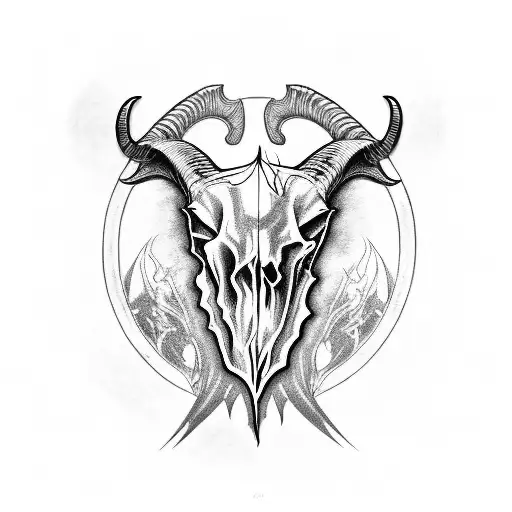 Goat skull inspired my diablo video game with pentagram behind itd metal band tattoo design idea