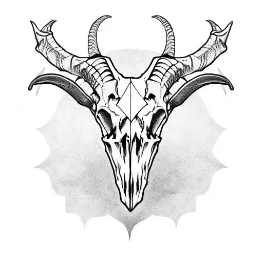 Goat skull inspired my diablo video game with pentagram behind itd metal band tattoo design idea