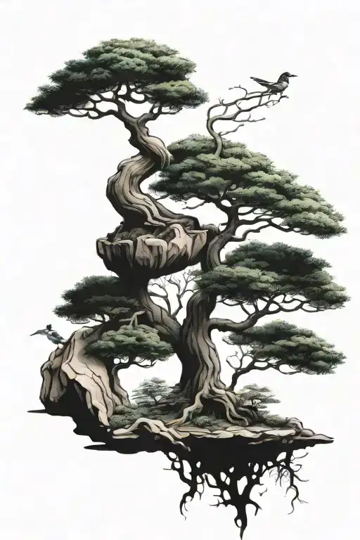 Bonsai Tree surrounded tattoo design idea