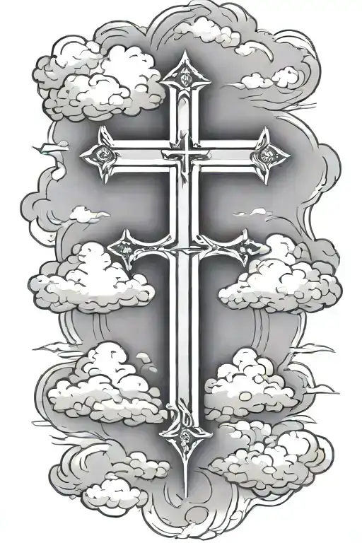 cross with clouds surrounding tattoo design idea