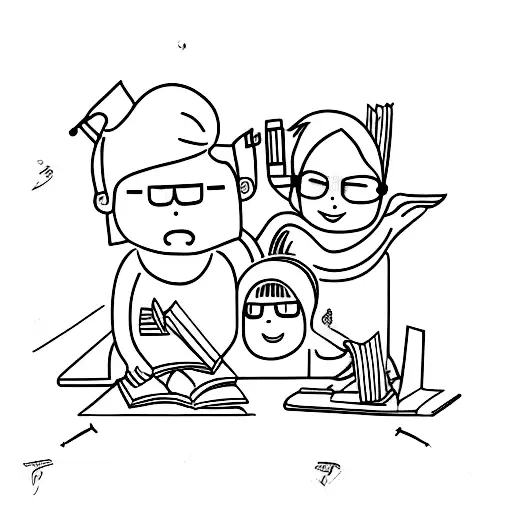 A minimalist tattoo of a student studying with their family by their side tattoo design idea