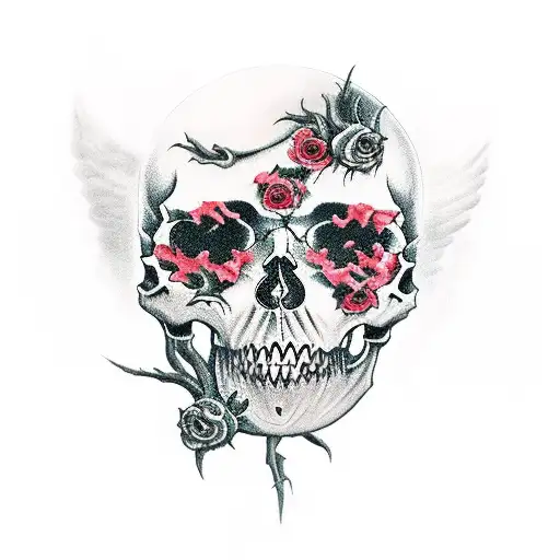  heaven, hell, angels, devils, skulls, roses, thorns, rosary beads, nebula, waterfall tattoo design idea