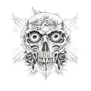  heaven, hell, angels, devils, skulls, roses, thorns, rosary beads, nebula, waterfall tattoo design idea