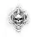  heaven, hell, angels, devils, skulls, roses, thorns, rosary beads, nebula, waterfall tattoo design idea