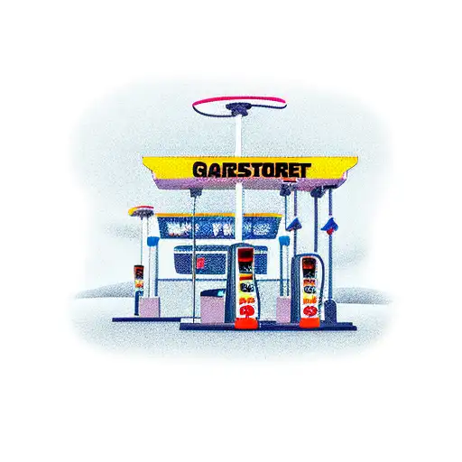 gas station with a bmw in front of it tattoo design idea
