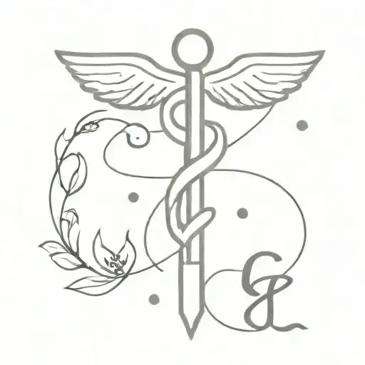 caduceus with a paw print and a dermatology tool  tattoo design idea