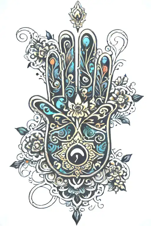 Amazing Hamsa hand tattoo design idea