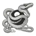 snake head biting own tail with ball and chain wrapping around tail tattoo design idea