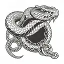 snake head biting own tail with ball and chain wrapping around tail tattoo design idea