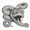 snake head biting own tail with ball and chain wrapping around tail tattoo design idea
