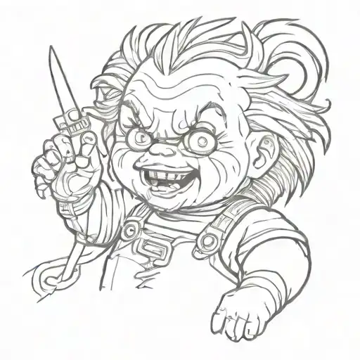 chucky teddy bear dystopian tattoo design idea