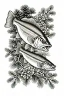 Bass fish, pine trees tattoo design idea