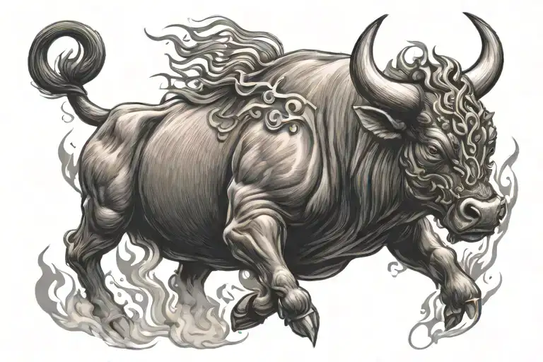 angry   bull with long flames upper chest tattoo tattoo design idea