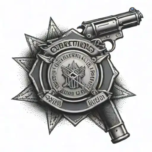 A corrections officer badge with a hidden weapon motif tattoo design idea