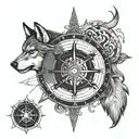 viking compass with wolf head tattoo design idea