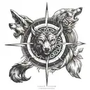 viking compass with wolf head tattoo design idea