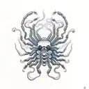 demon spider with mushrooms and blood with 747 on it tattoo design idea