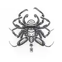 demon spider with mushrooms and blood with 747 on it tattoo design idea