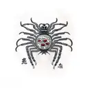 demon spider with mushrooms and blood with 747 on it tattoo design idea