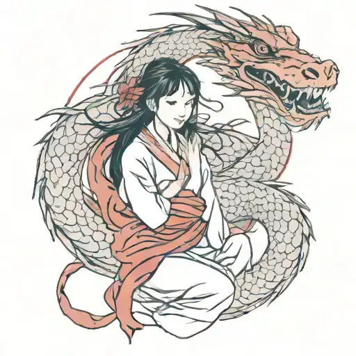 asian girl wrapped by a red dragon tattoo design idea