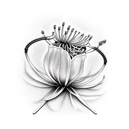 engine piston with spider lily tattoo design idea