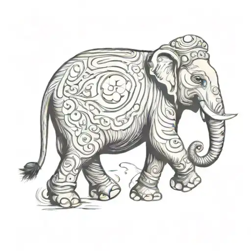 thai elephant walking tattoo design idea